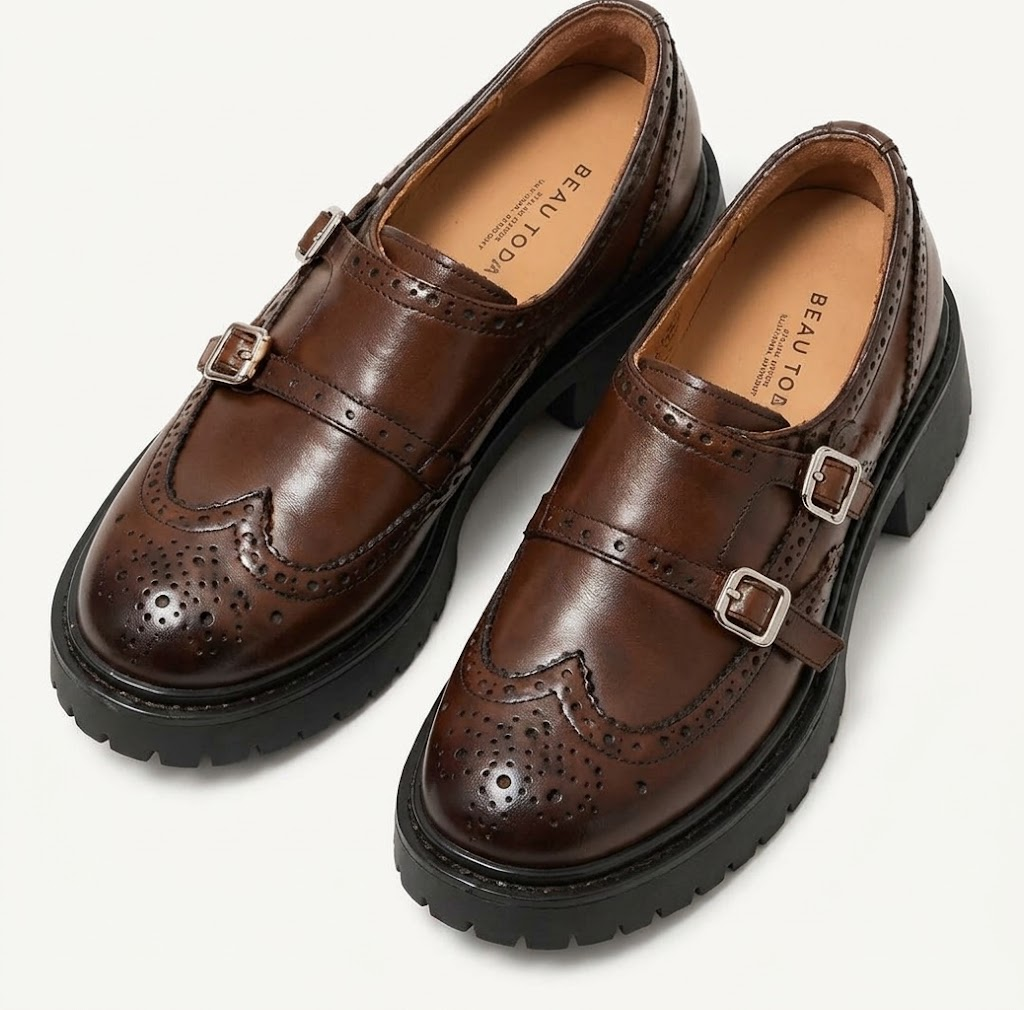 Brown buckle loafers