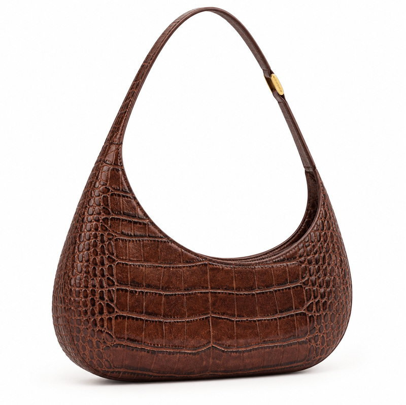 Brown croc shoulder bag