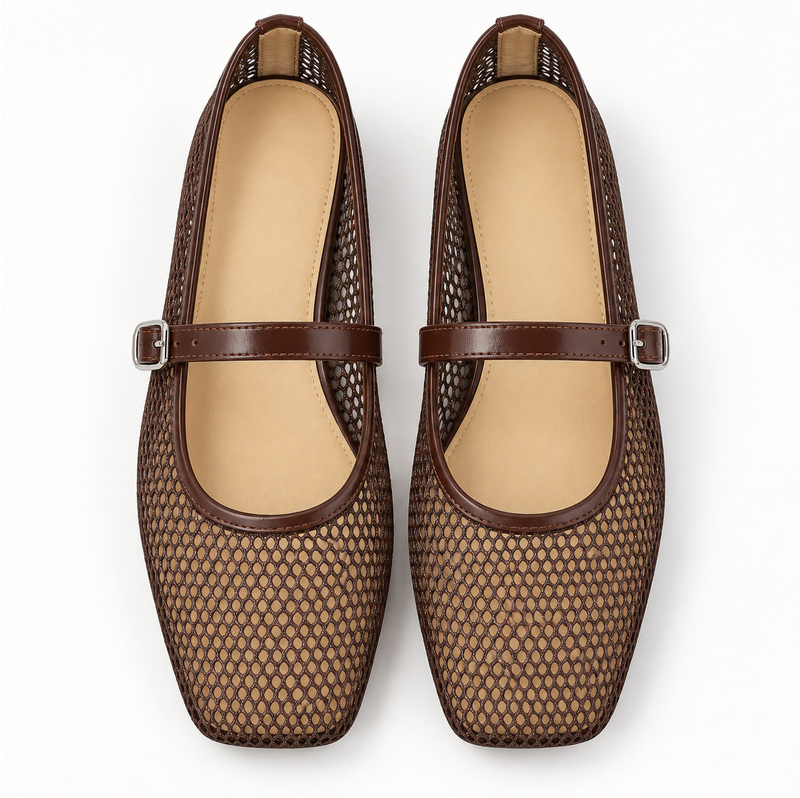 Brown mesh Mary Janes