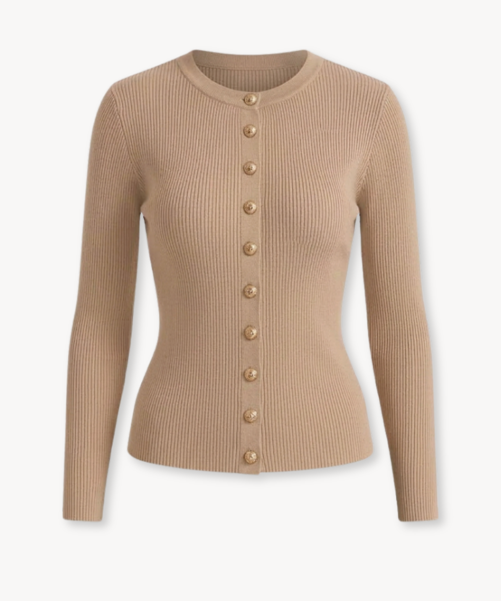 Beige Ribbed Cardigan